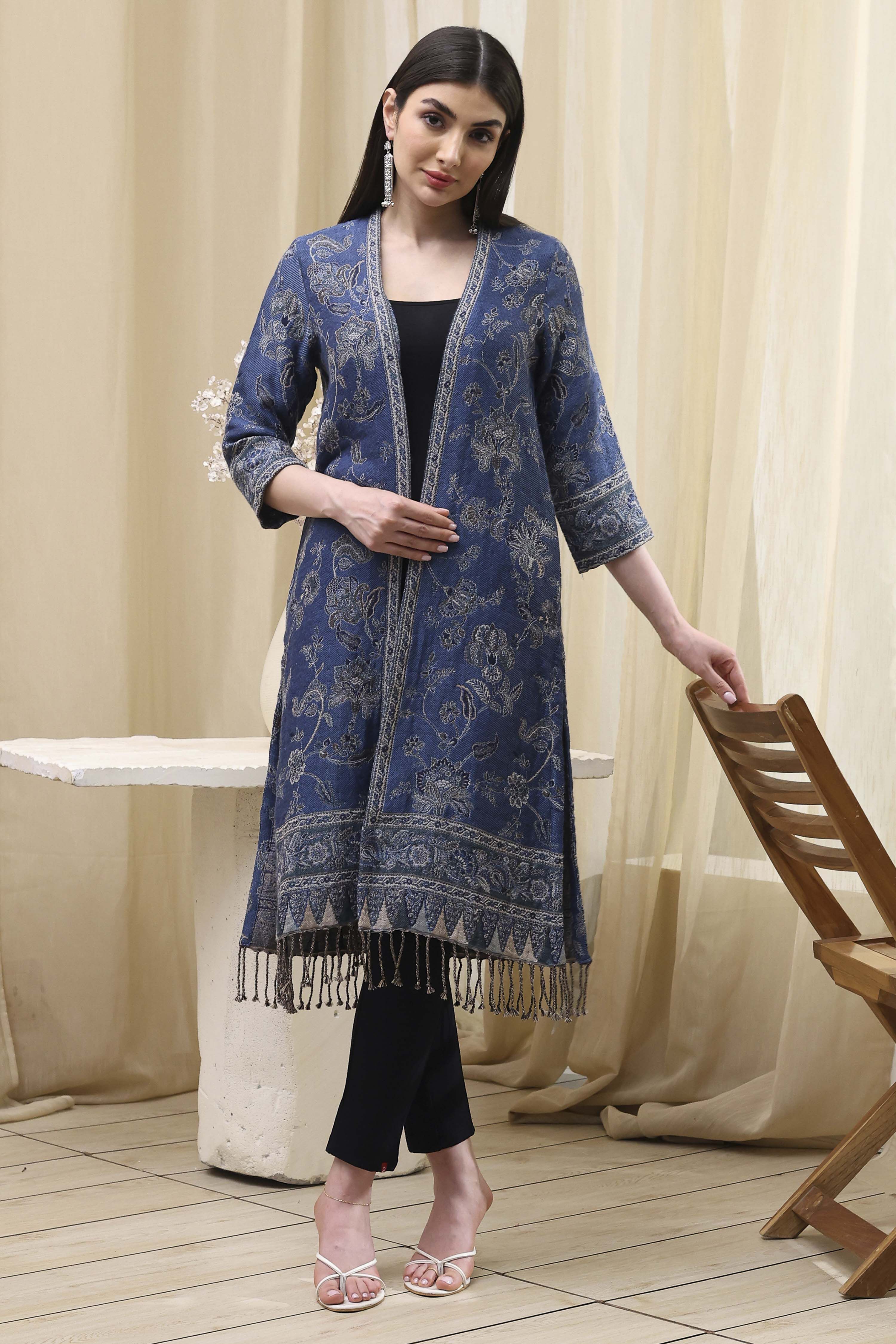 Indigo Poly Mettalic Front Open Yarndyed Shrug image number 0