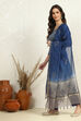 Dark Blue Cotton Floral Handloom Unstitched Suit Set image number 4