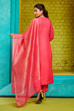 Fuschia Rayon Straight Suit Set image number 5