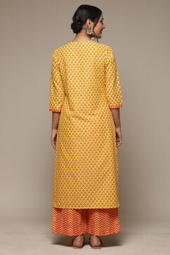 Yellow Cotton Straight Kurta Palazzo Suit Set image number 4
