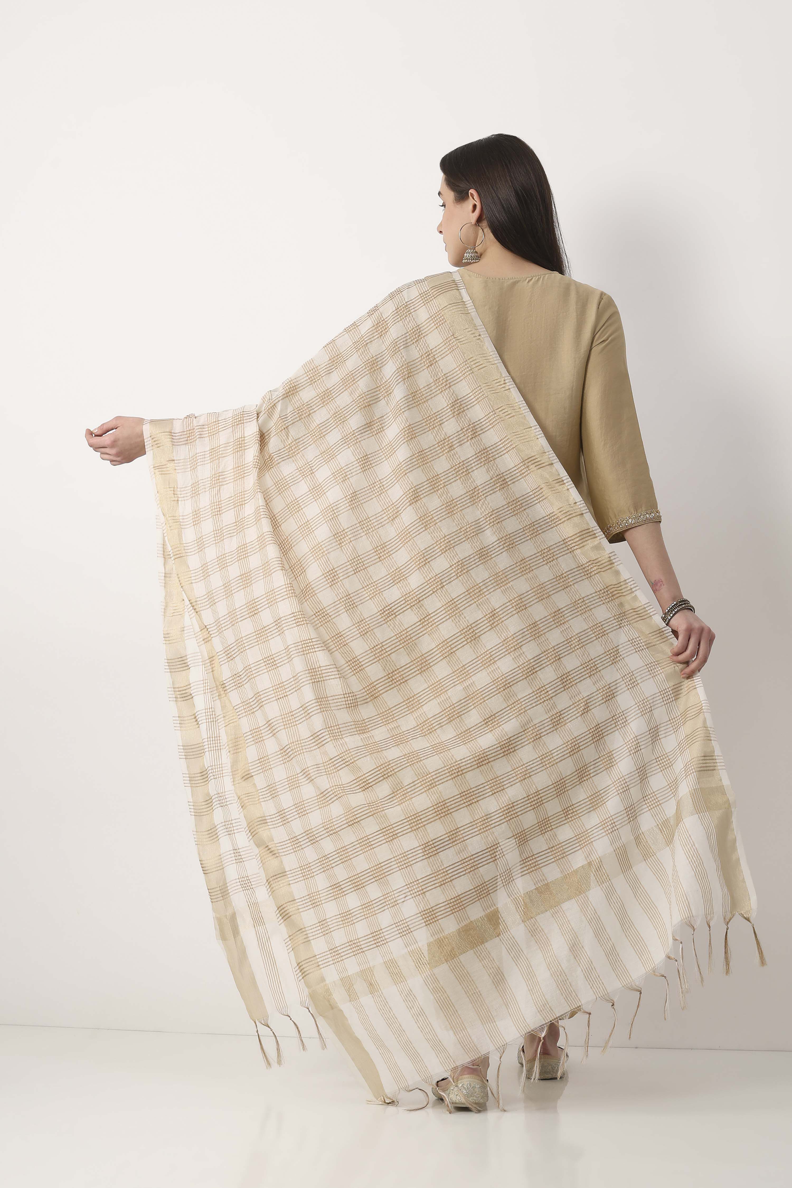 Off White Art Silk Dupatta image number 2