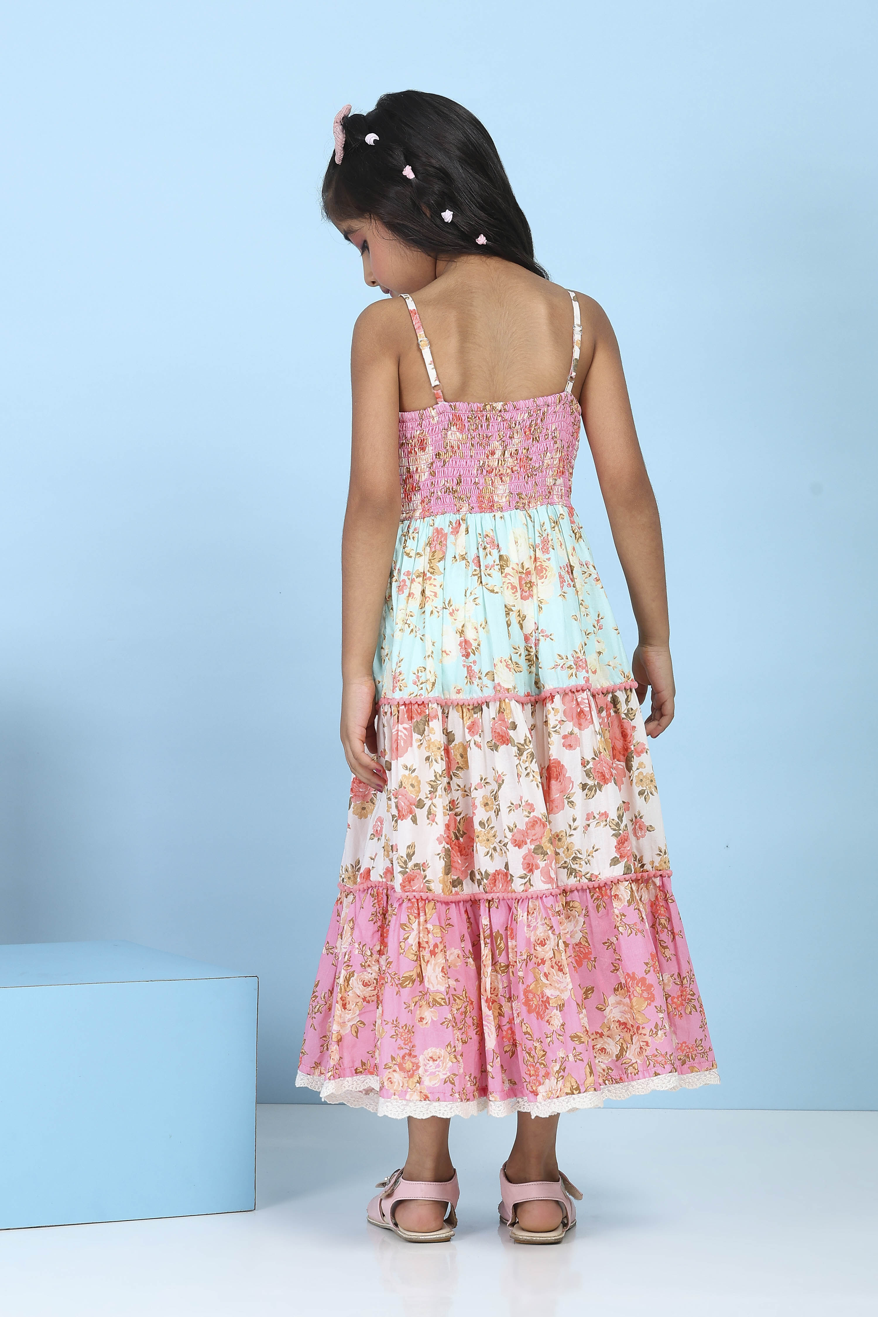 Pink Cotton Printed Flared Dress image number 3