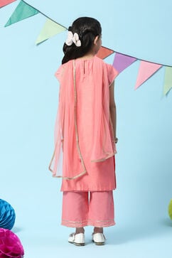 Pink Cotton Blend A-Line Kurta Straight Palazzo Suit Set image number 4