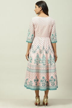 Peach Cotton Flared Fusion Dress image number 4