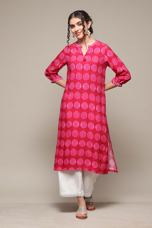 Hot Pink LIVA Straight Printed Kurta image number 1