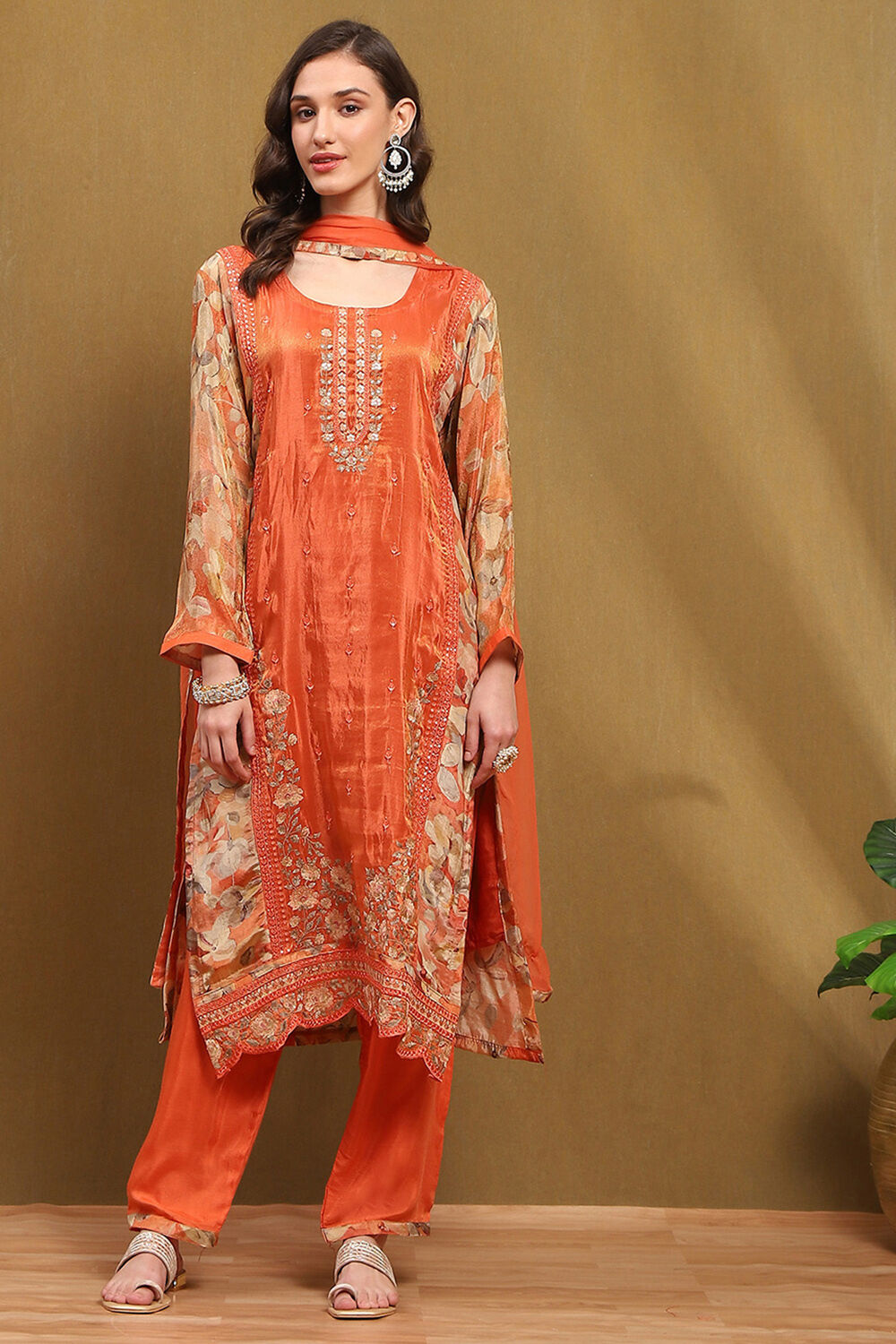 Lime Viscose Blend Embroidered Unstitched Suit Set image number 1