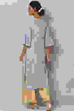 Blue Straight Cotton Kurta image number 4