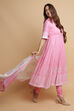 Light Pink Cotton Flared Kurta Churidar Suit Set image number 7