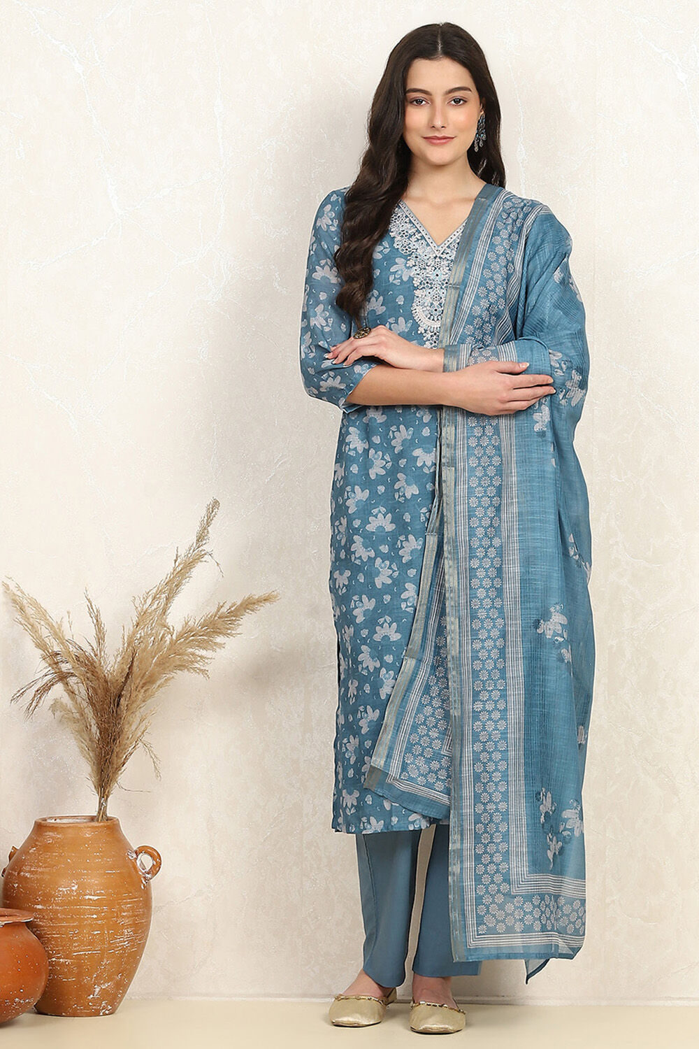 Mauve Linen Digital Print Unstitched Suit Set image number 1