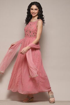 Blush Pink Polyester Flared Solid Dress image number 0