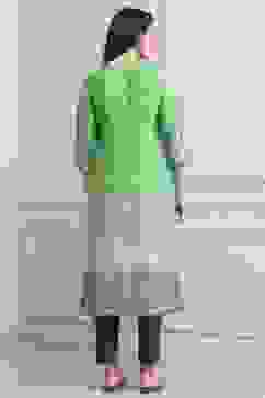 Green LIVA Straight Printed Kurta image number 3