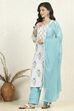 Blue and White Printed Cotton Unstitched Suit Set image number 4