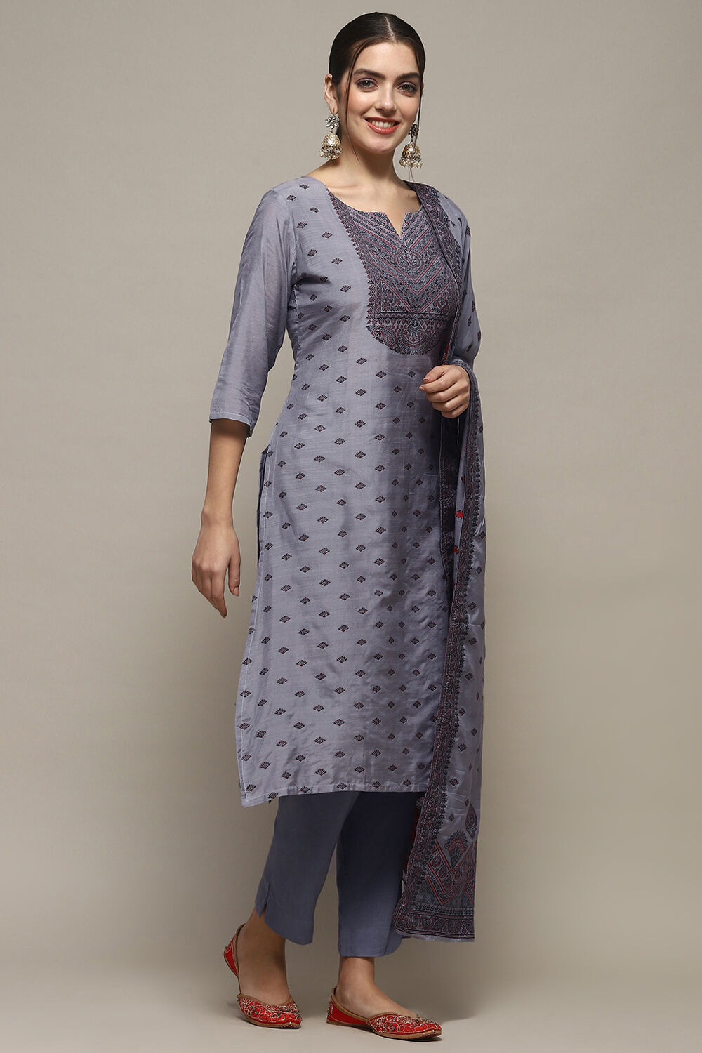 Sky Blue Chanderi Unstitched Suit Set image number 7