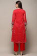 Red Polyester Straight Suit Set