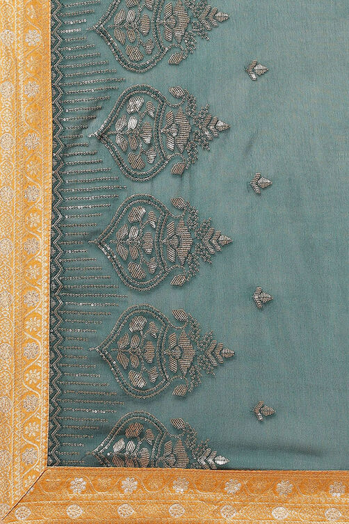 Green Art Silk Easy Stitch Suit Set image number 3