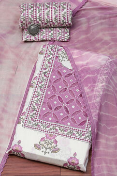 Purple Cotton Printed Unstitched Suit Set image number 0