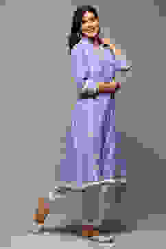 Lilac Cotton Straight Embroidered Kurta image number 3