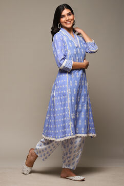 Lilac Cotton Straight Embroidred Kurta image number 3