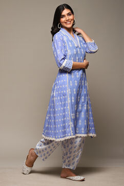 Lilac Cotton Straight Embroidered Kurta image number 3