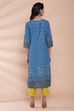 Teal Cotton Straight Printed Kurta image number 5