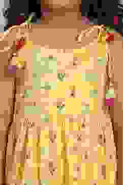 Yellow Cotton Printed Peplum Suit Set image number 1