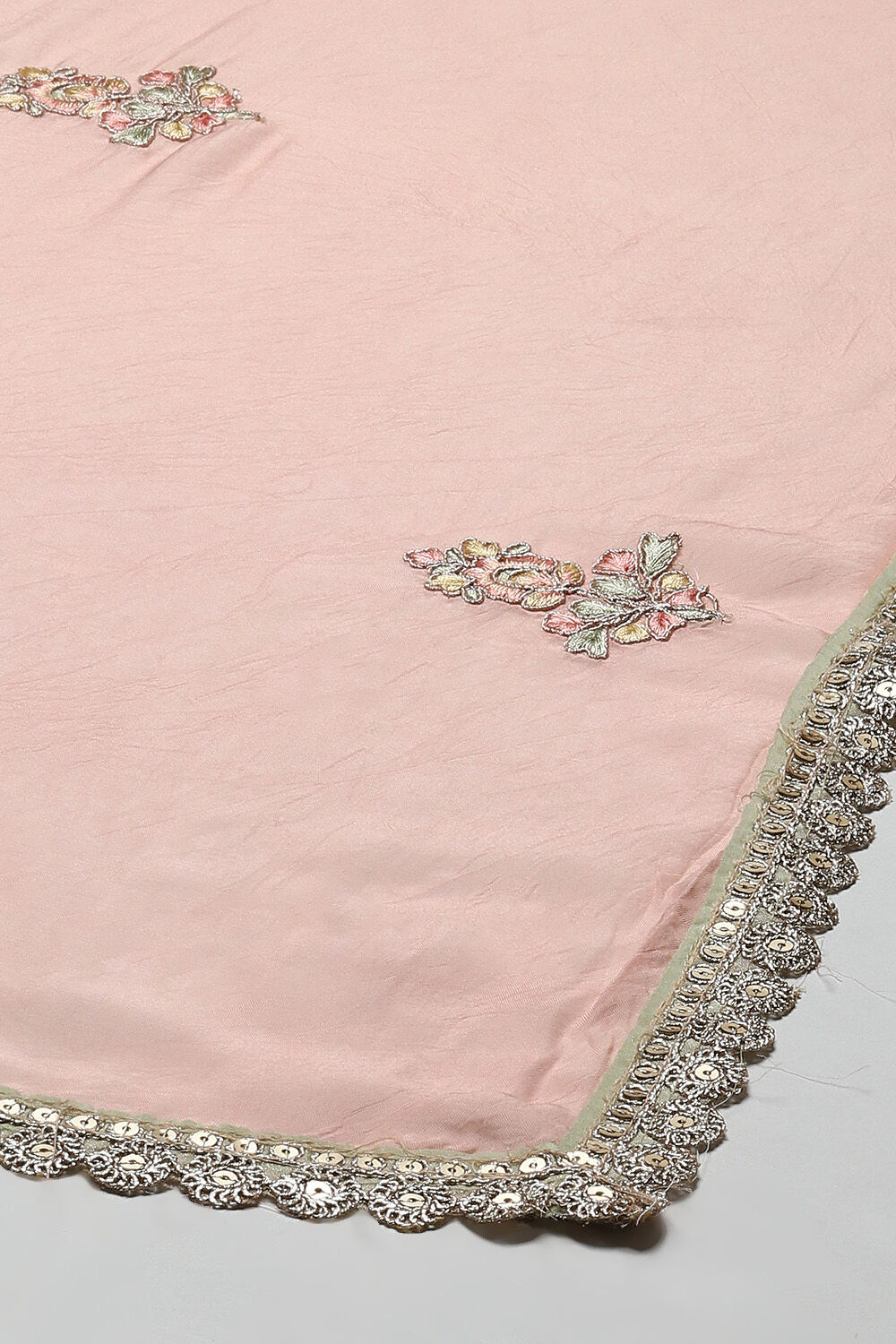 Peach Organza Printed Unstitched Suit Set image number 4