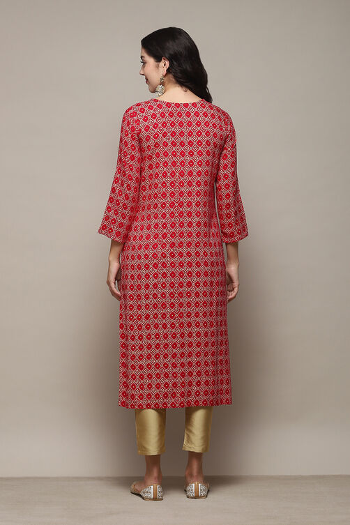 Pink Rayon Straight Printed Kurta image number 3