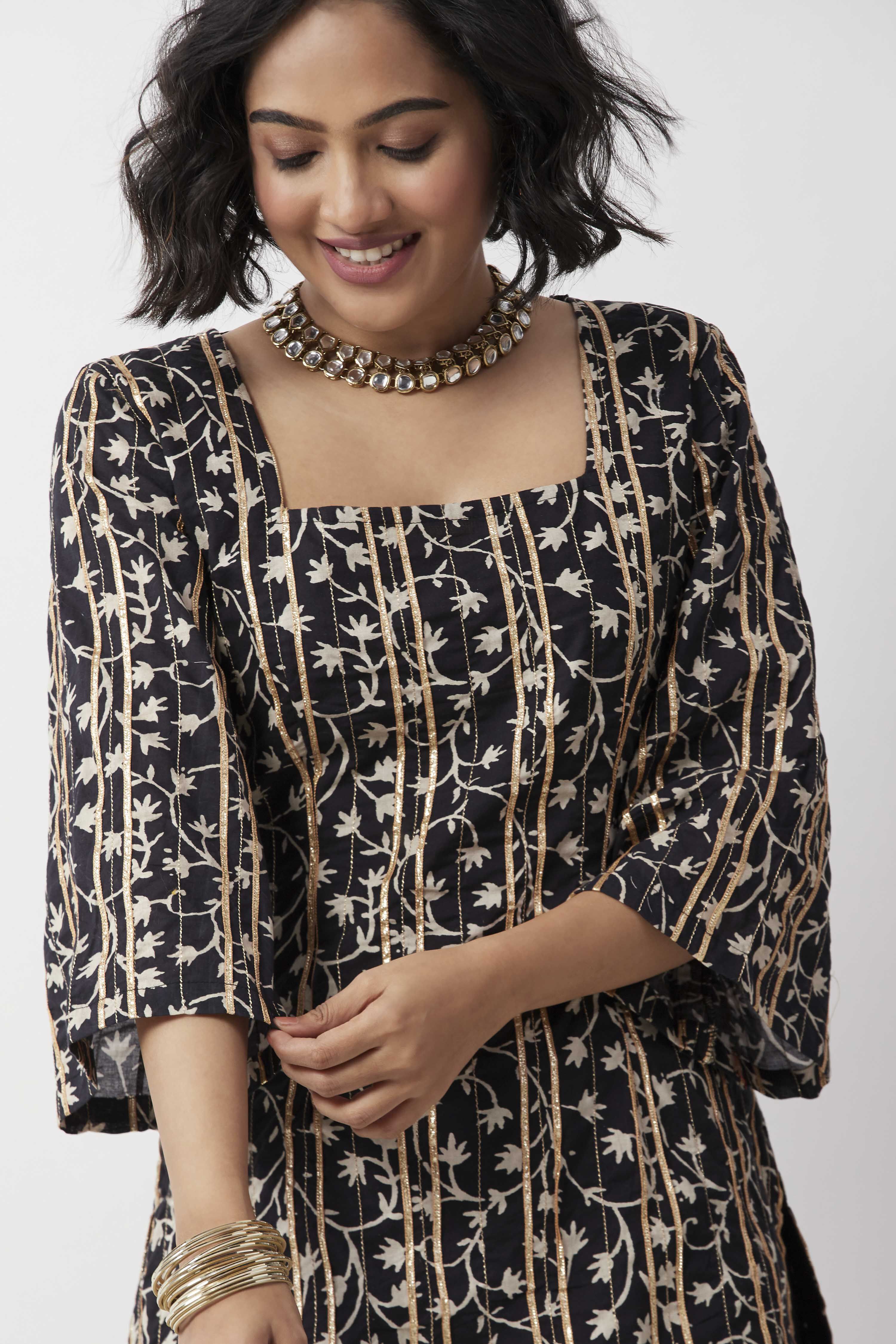 Black Cotton Printed Short Kurti image number 1