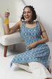 Teal Blue Cotton Floral Printed Straight Kurta image number 0