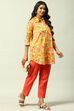 Yellow Cotton Asymmetric Printed Shirt image number 2