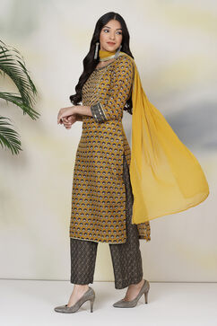 Yellow And Black Art Silk Straight Kurta Palazzo Suit Set image number 4