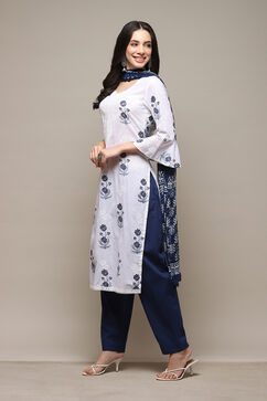 White Cotton Printed Unstitched Suit Set image number 6