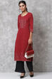 Red Straight Poly Cotton Kurta image number 5