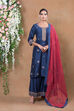 Blue Cotton Silk Suit Set By Anju Modi image number 0