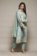 Turquoise Banarasi Silk Digital Print Unstitched Suit Set image number 7