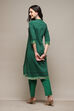 Green Cotton Handloom Unstitched Suit Set image number 5