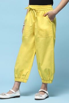 Yellow Cotton Straight Joggers image number 2