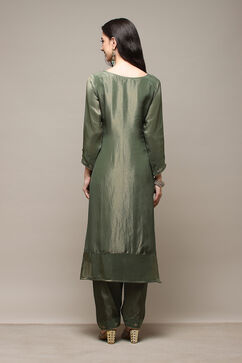 Metalic & Green Banarasi Silk Digital Print Unstitched Suit Set image number 5
