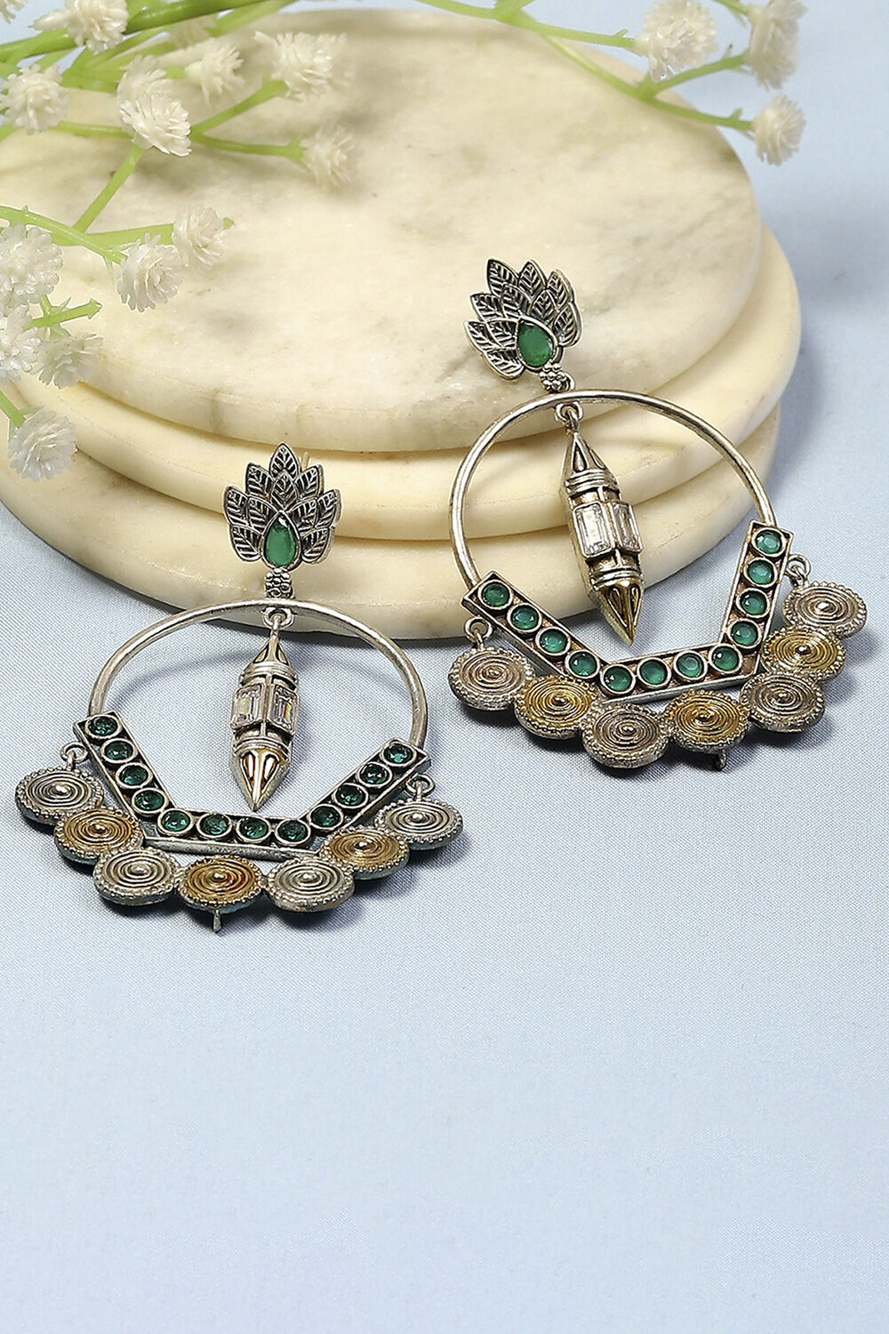 Green Brass Chaandbali image number 0