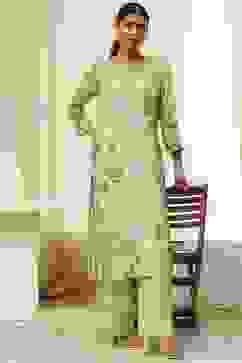 Green Modal Floral Printed Straight Kurta Set image number 0