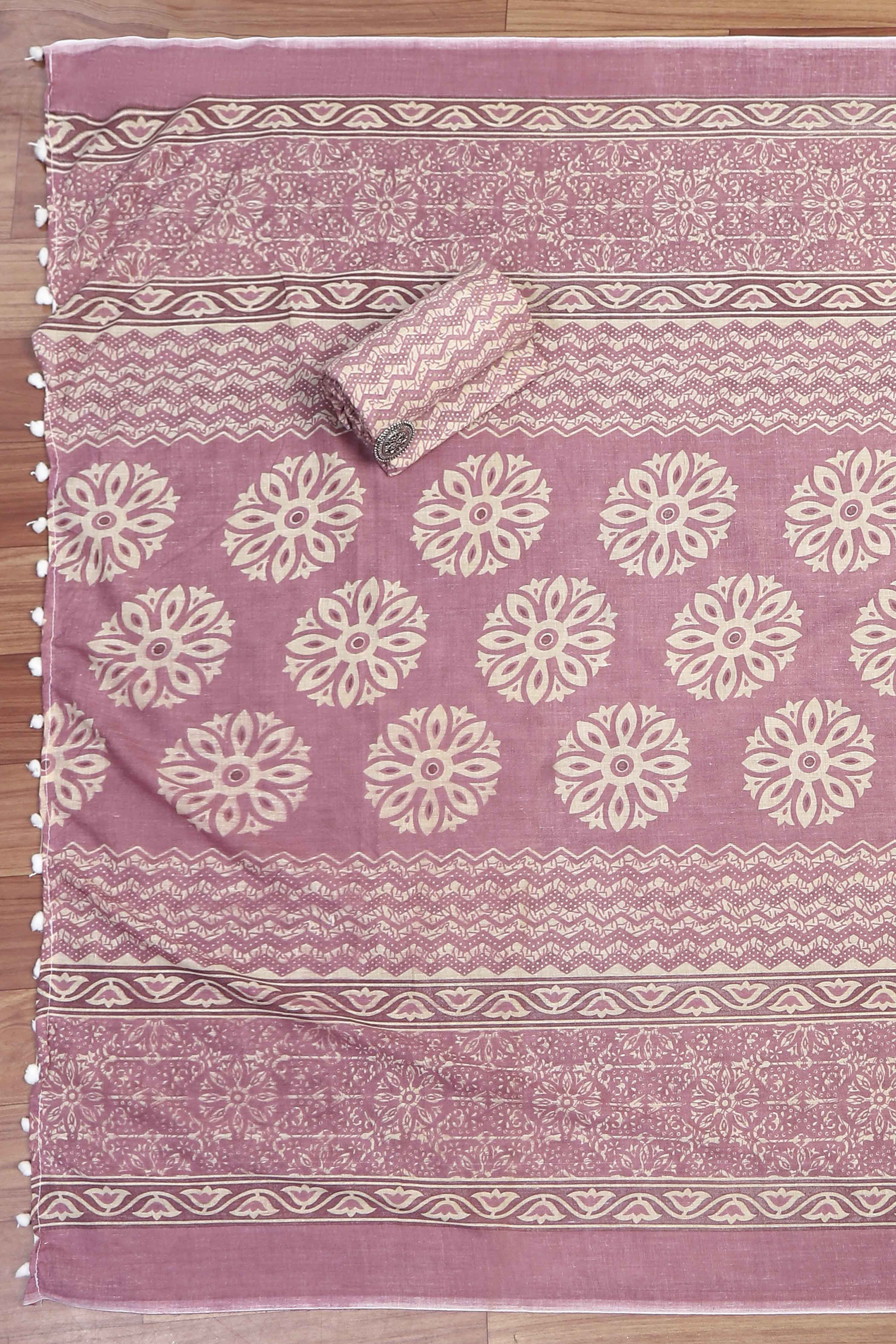 Blue Cotton Unstitched Suit Set image number 3