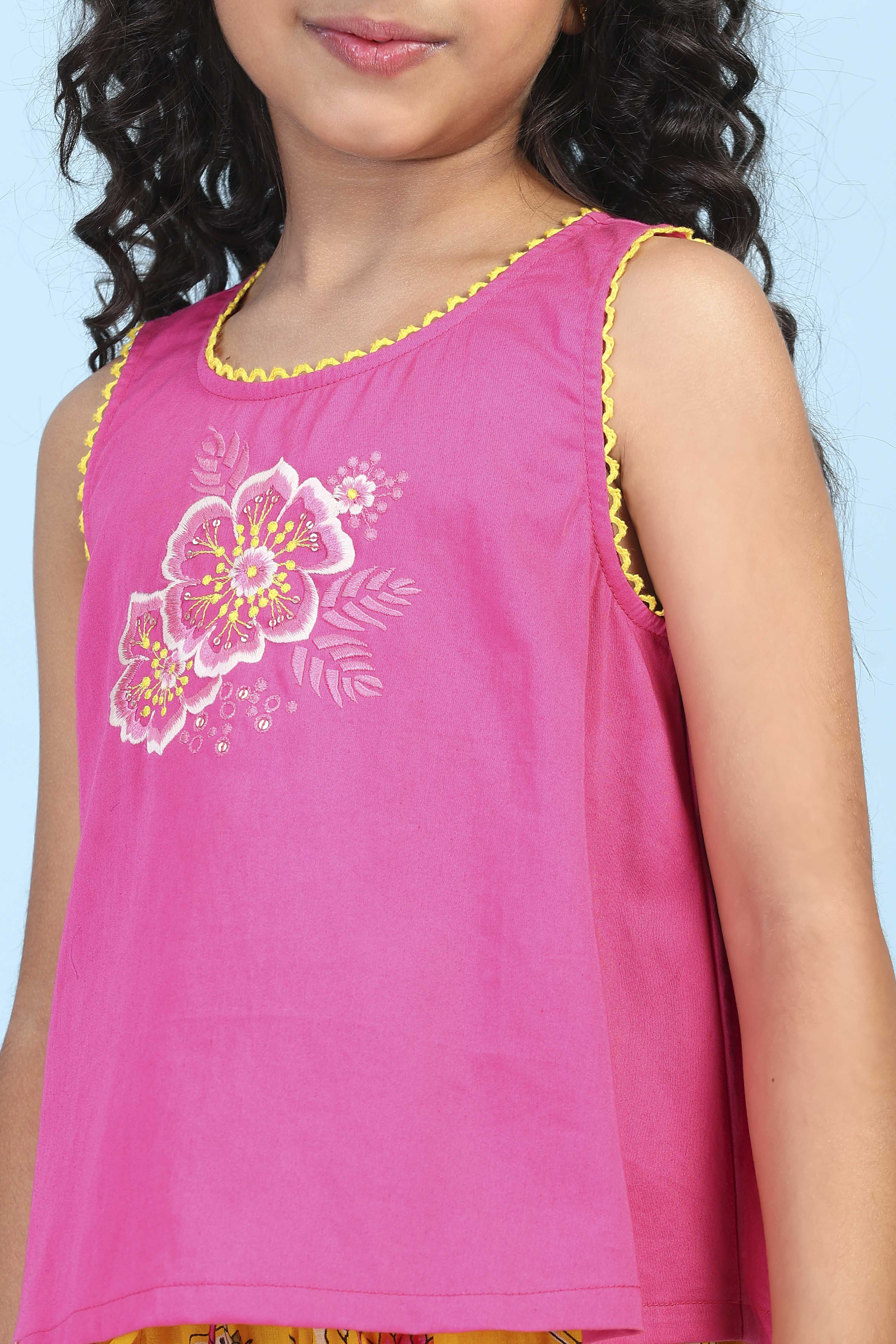 Pink Cotton Printed A-line Suit Set image number 1