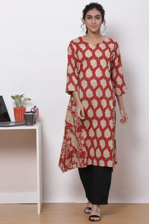 Terracotta Cotton Straight Kurta image number 0