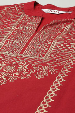 Deep Red Cambric Relaxed Kurta Palazzo Suit Set image number 1