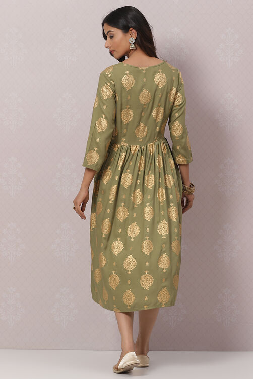 Green Rayon Printed Kurta Dress image number 4
