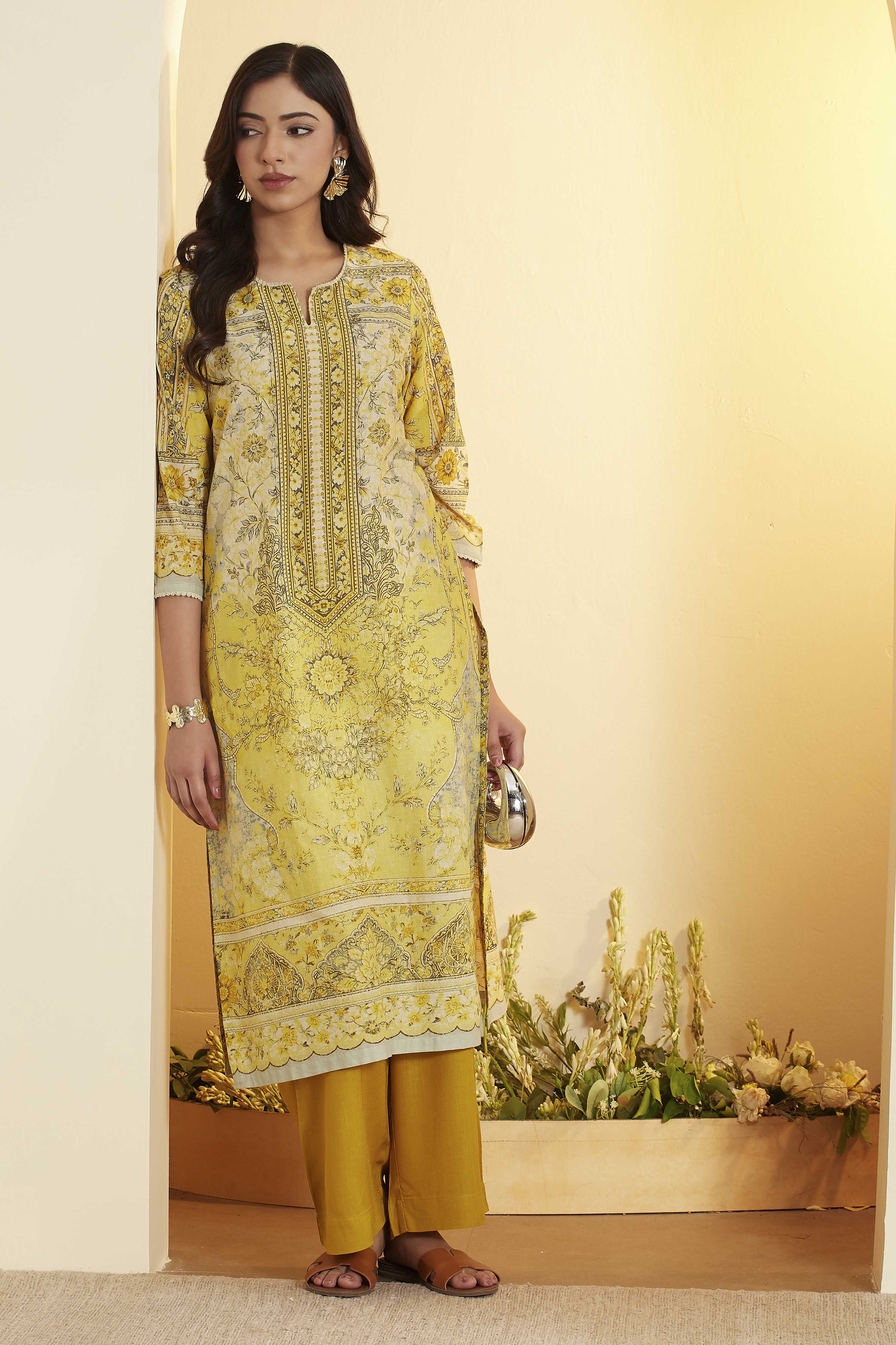 Lime Cotton Straight Kurta image number 0