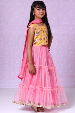 Yellow And Pink Art Silk Straight Kurta Lehenga Suit Set image number 5