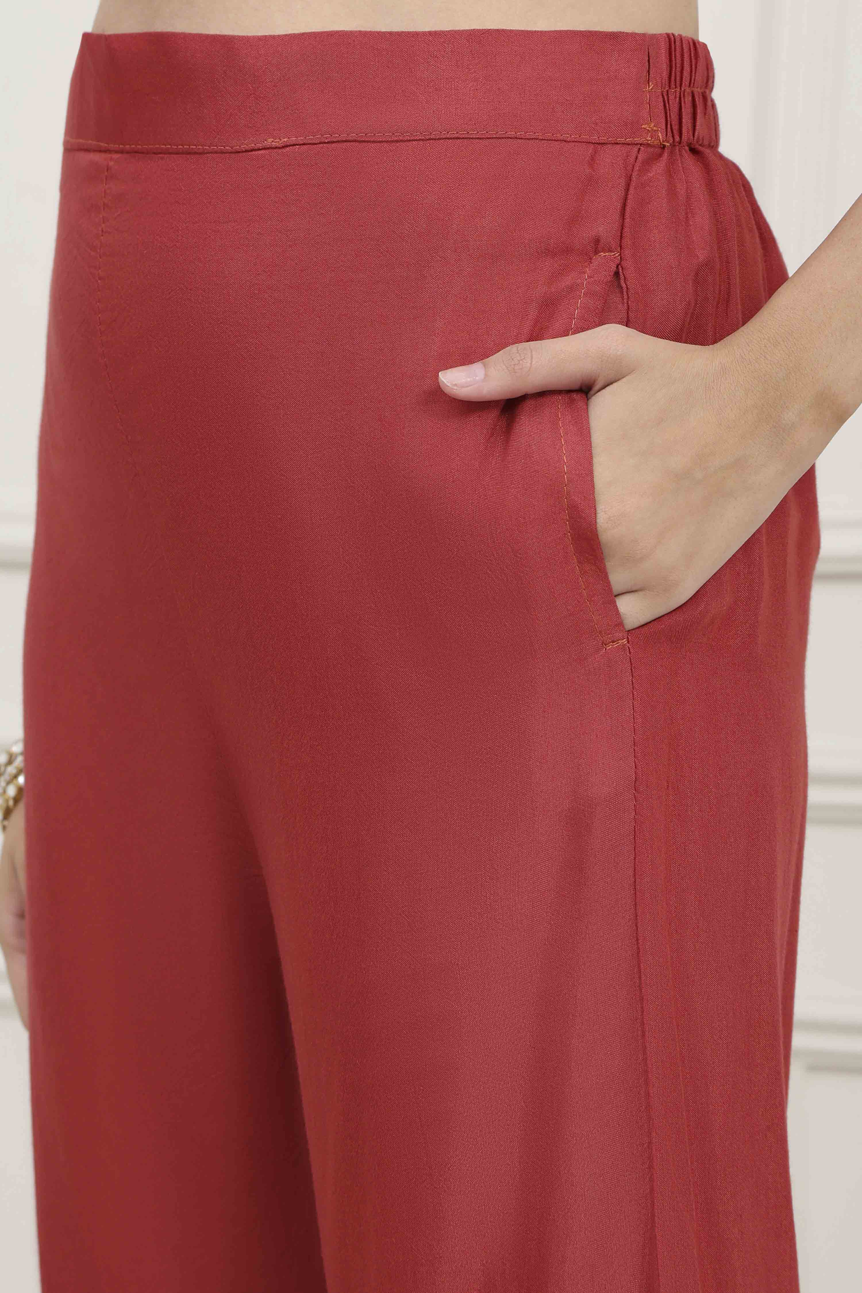 Rust Silk Blend Machine Embroidered Unstitched Suit Set image number 3