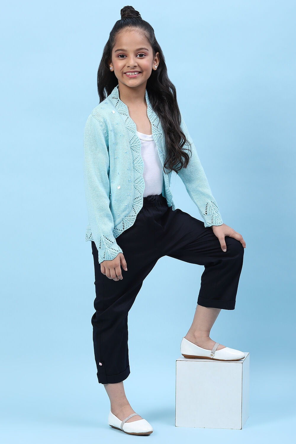 Powder Blue Acrylic Blend Front Open Shrug