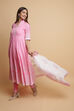 Light Pink Cotton Flared Kurta Churidar Suit Set image number 4